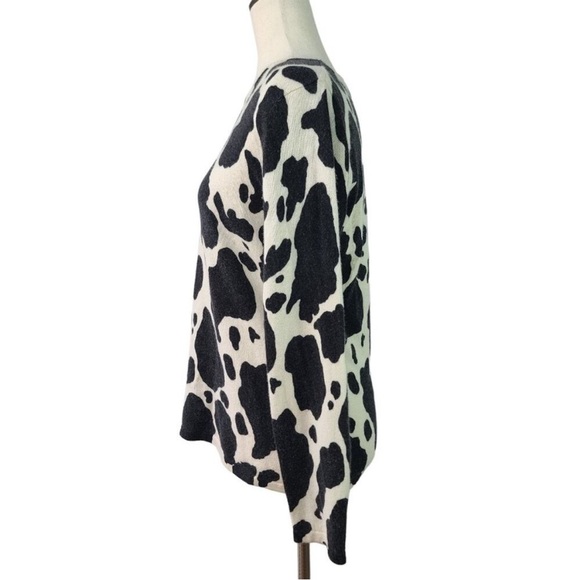 Vintage Cashmere/Silk Blend Cow Print Talbots Crewneck Sweater size L - Picture 6 of 8